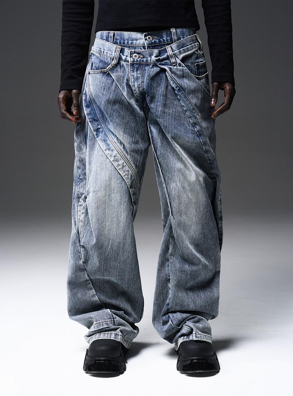 [BLINDNOPLAN x BLACK8] Double Layer Fake Two-Piece Denim Jeans