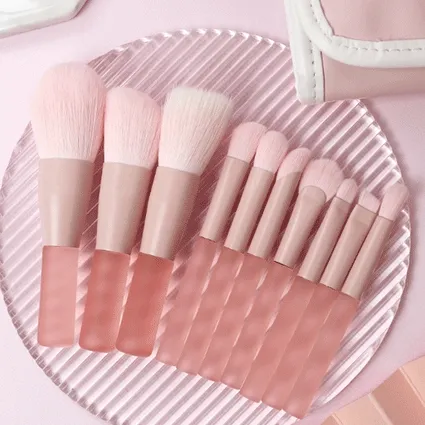 [초특가!/당일발송!] 고퀄 올인원 반투명 핑크 메이크업 10종 브러쉬세트