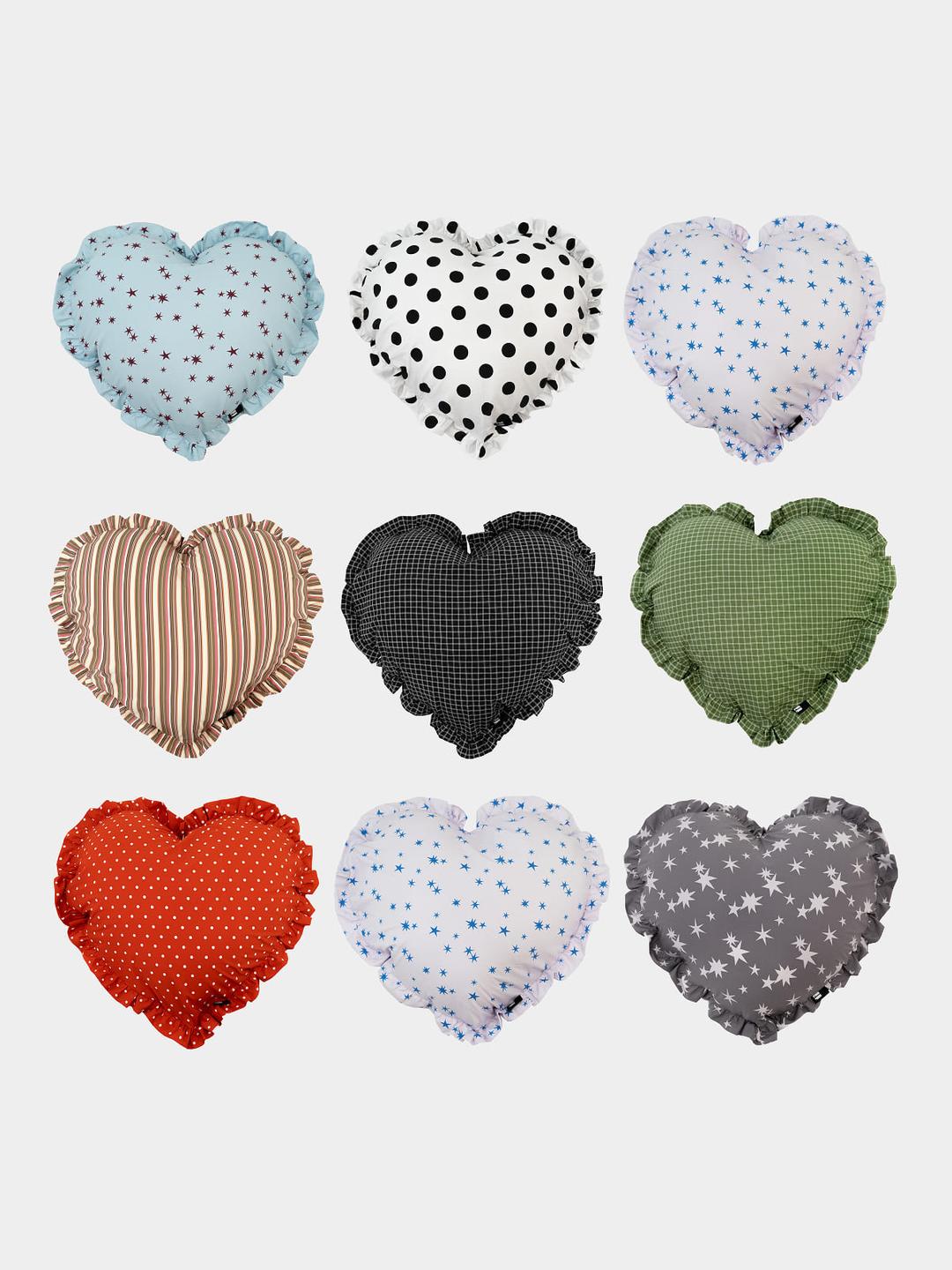 레트로 패턴  순면 프릴 하트 쿠션 커버