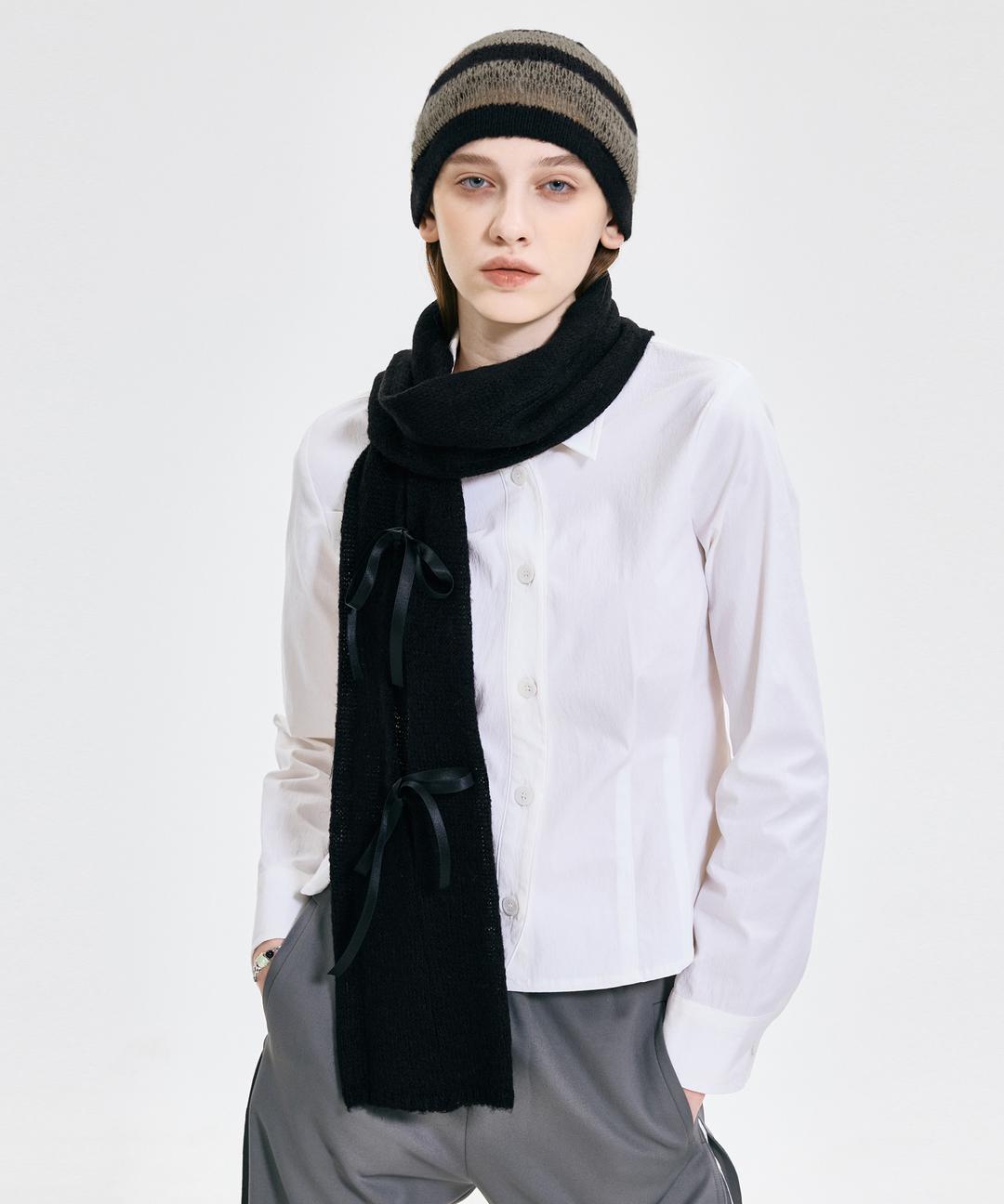 Ribbon Tied Muffler _ BLACK