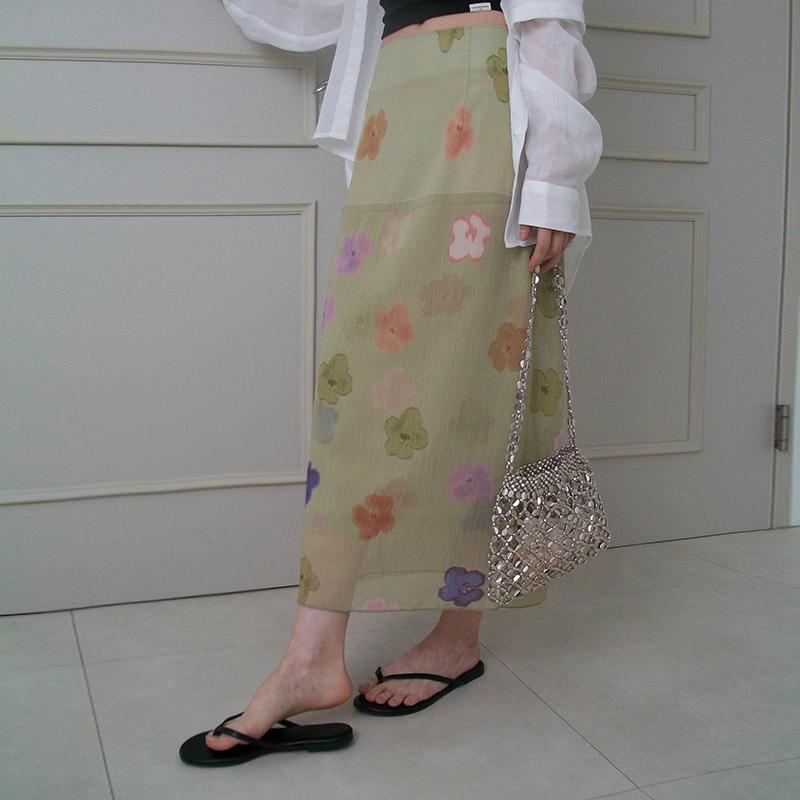 프롬비기닝 하와이 플라워 롱 스커트 (2color) (롱스커트 치마 스커트 휴양지 여름 휴양지룩 롱치마 살안타템 빈티지 꾸안꾸)