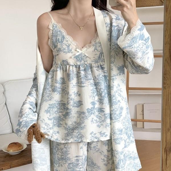 Rêve de Toile - 뜨왈드림 파자마 3-Piece SET (가운+탑+바지)