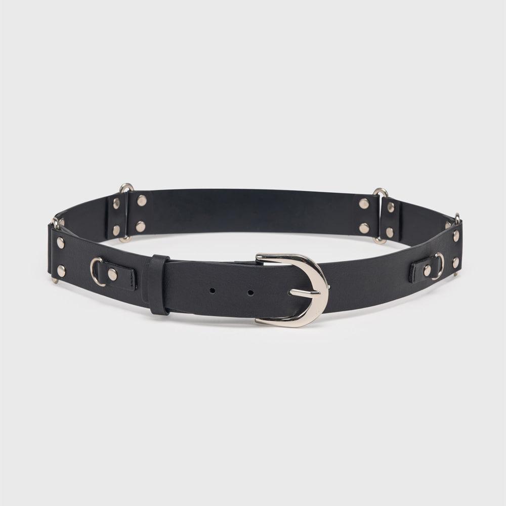 Eyelet Leather Belt (Black)