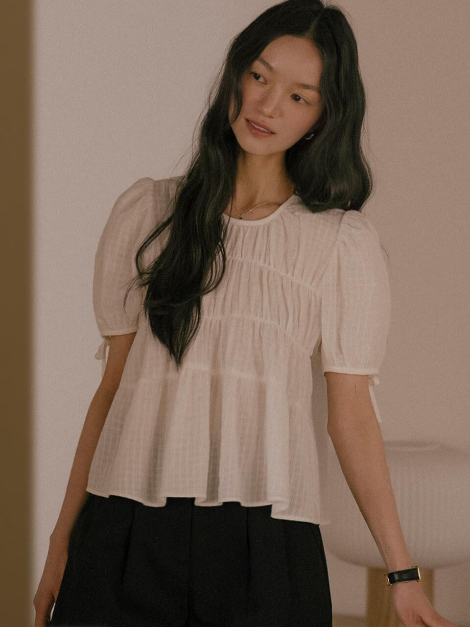 [3차-5/14예약배송]Shirring puff blouse TISU01BL09_Ivory
