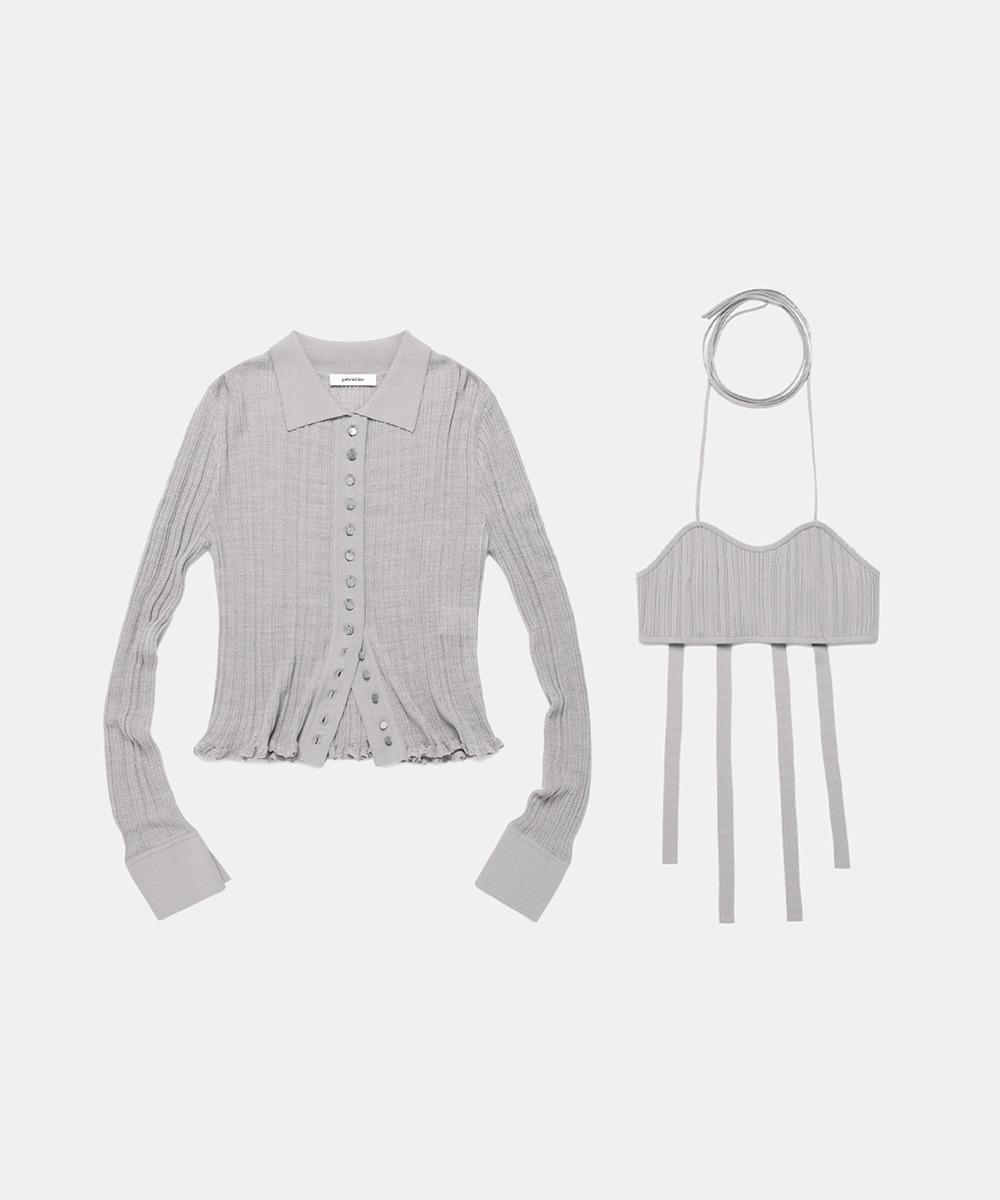 KNIT LINEN TOP AND BRA SET - LIGHT GREY