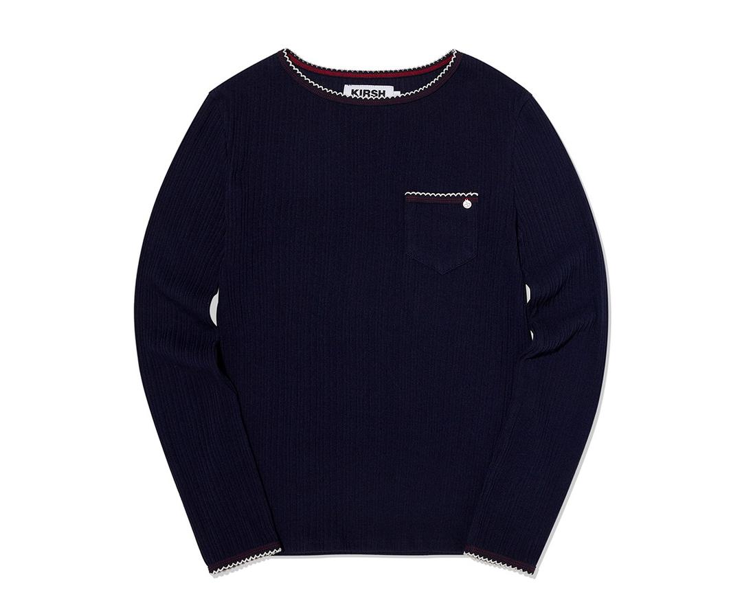 스몰 체리 립 포인트 롱 슬리브 티셔츠 [네이비]