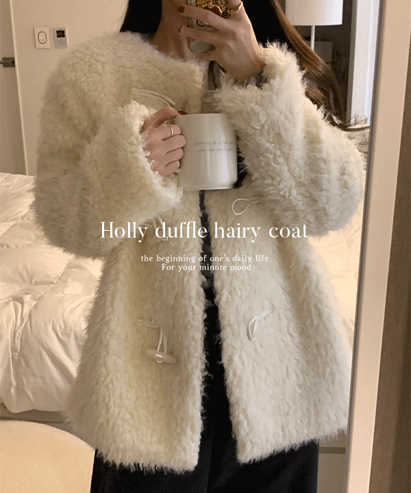 소녀레시피 홀리 더플 헤어리 하프 퍼 코트 ct