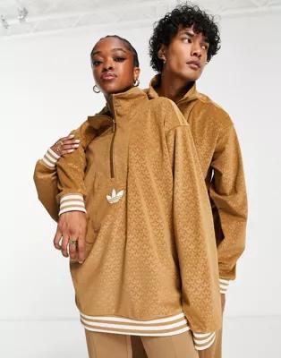 adidas Originals 'adicolor 70s' unisex funnel velour fleece in brown | ASOS