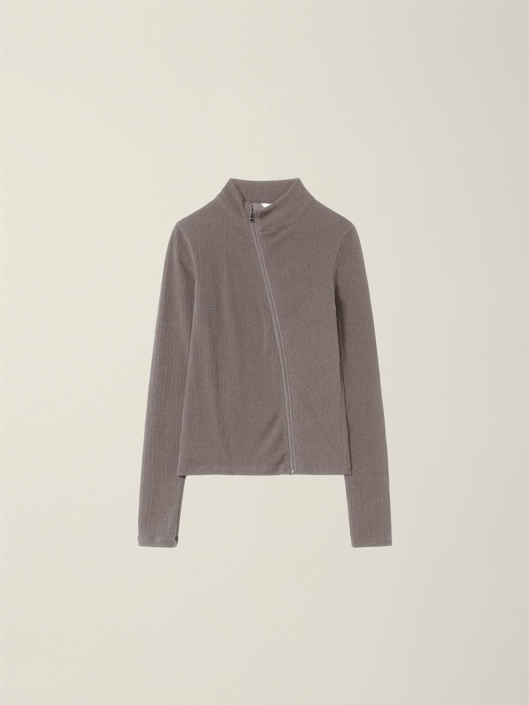 WOMENS CURVED RIBBED ZIP-UP   MODERN MOCHA