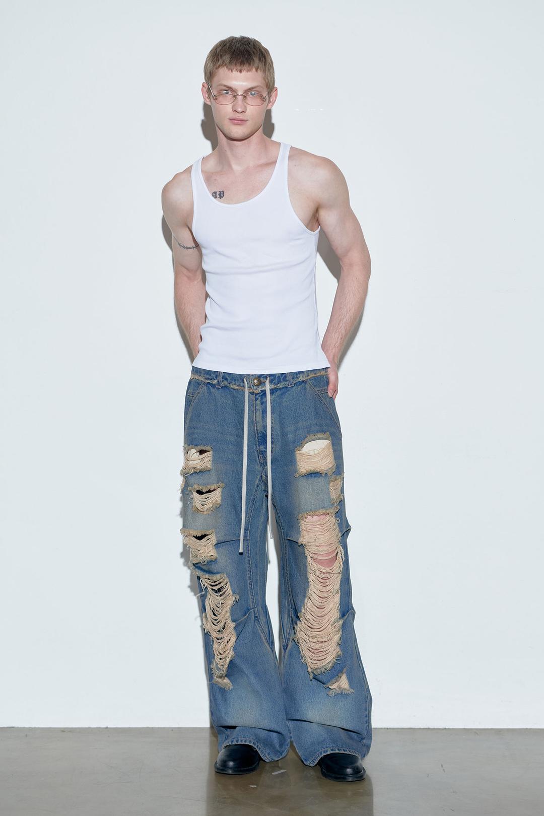 Destroyed Denim Pants Brushed Indigo