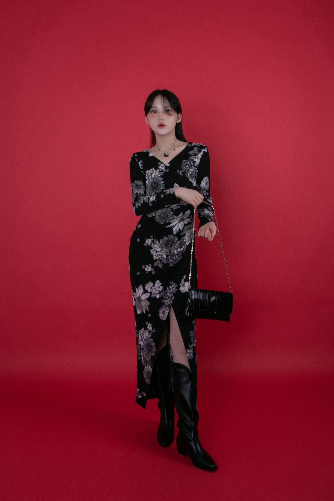 花樣年華 다크 플라워 롱 원피스