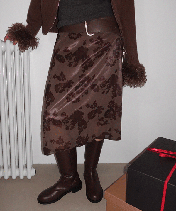 모렌트 노렌브 플라워 쉬폰 미디 스커트