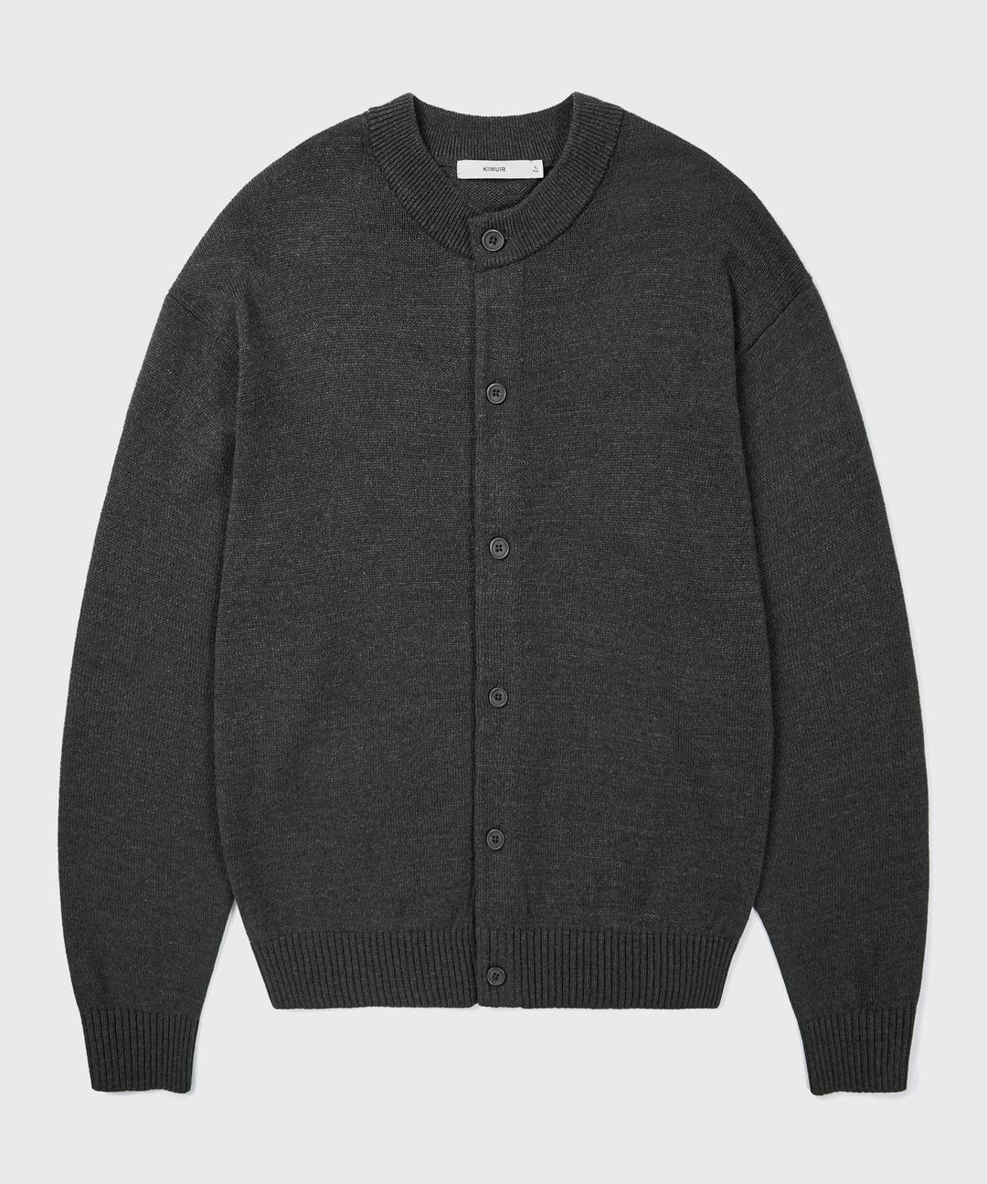 에센셜 라운드넥 니트 가디건_차콜