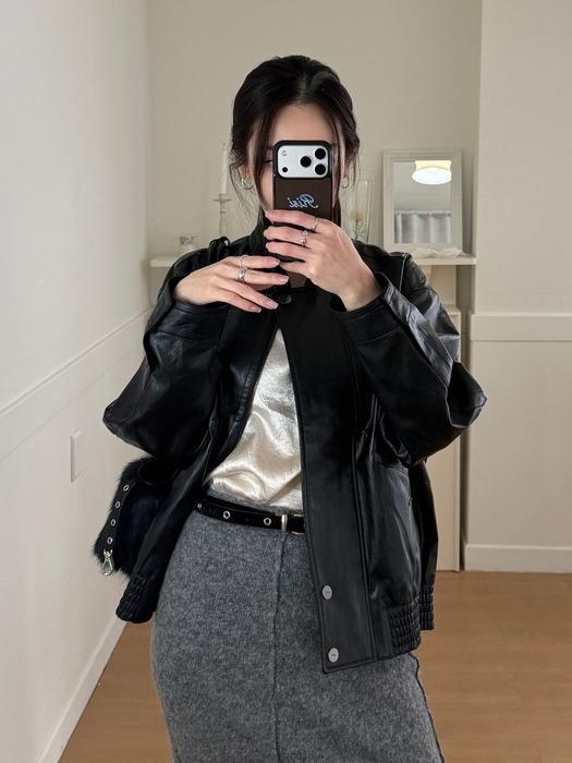 [단독][리오더][Exclusive][리리PICK] 오버사이즈 페이크 레더 자켓 BK_D261PSG701