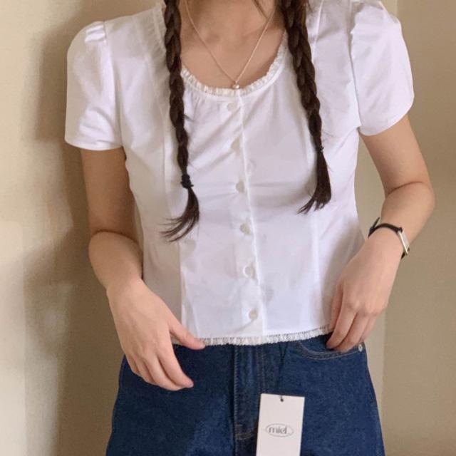 [당일출고] miel 미엘 시에 크롭블라우스 반팔블라우스 (2c)