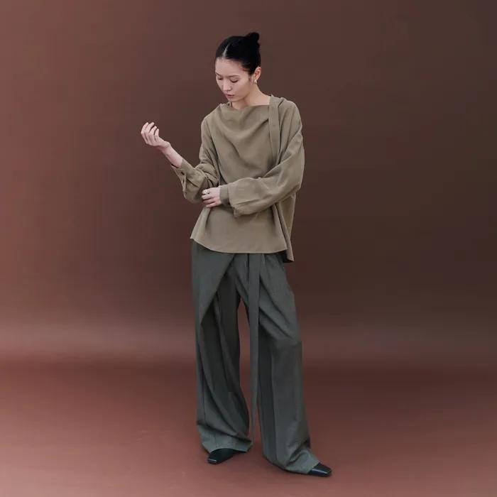 Draped Wrap Wide Pants - Grey
