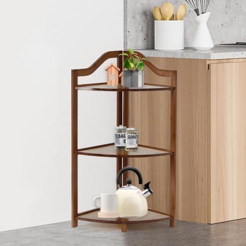 홈테리어 3단 대나무 코너 선반 엔티크 수납장 - 월넛