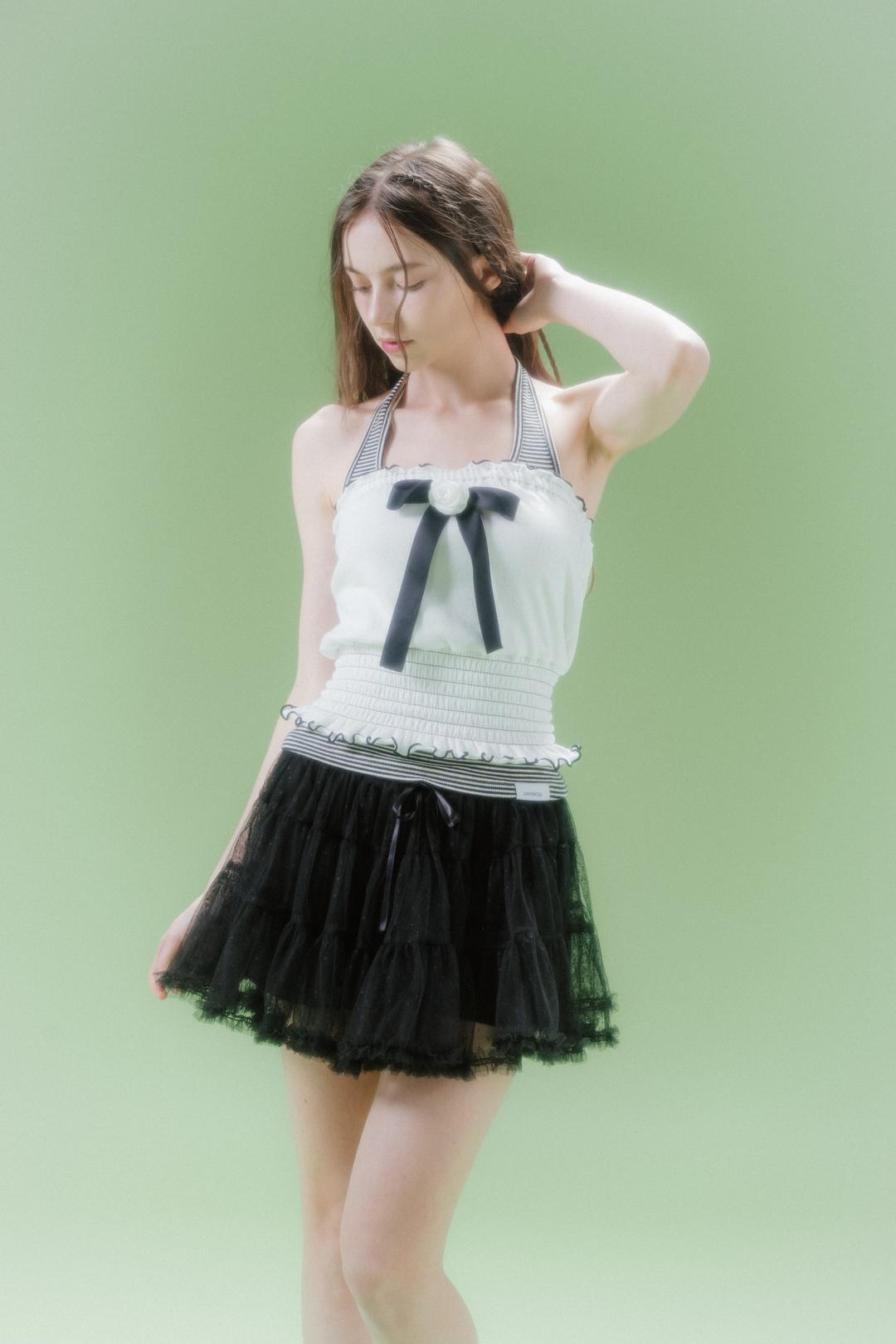 SMOCKED RIBBON TOP (WH)