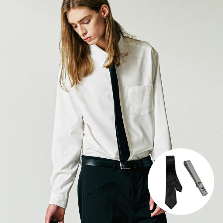 [SILM TIE+CLIP SET] FINE TWILL TIP SHIRT WHITE