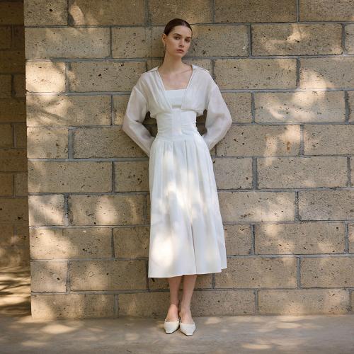 YY_Closure fake two shirt dress