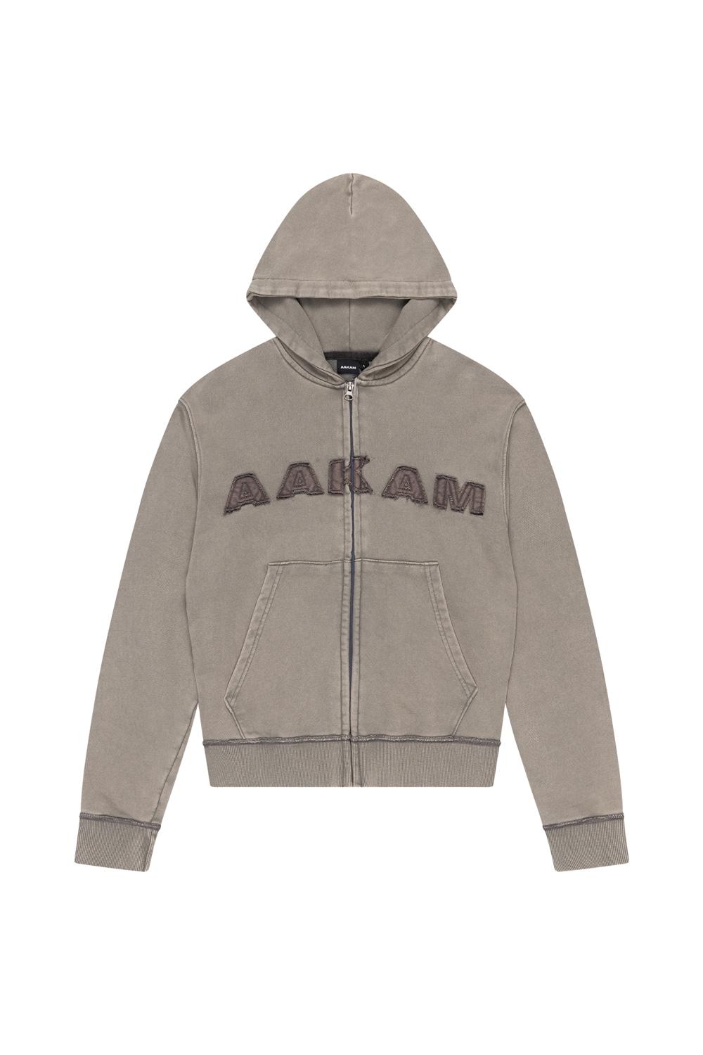 Washed Logo Zip-Up Hoodie (Khaki)