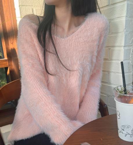 [털빠짐없음]앙고라 원 오프숄더 롱 니트