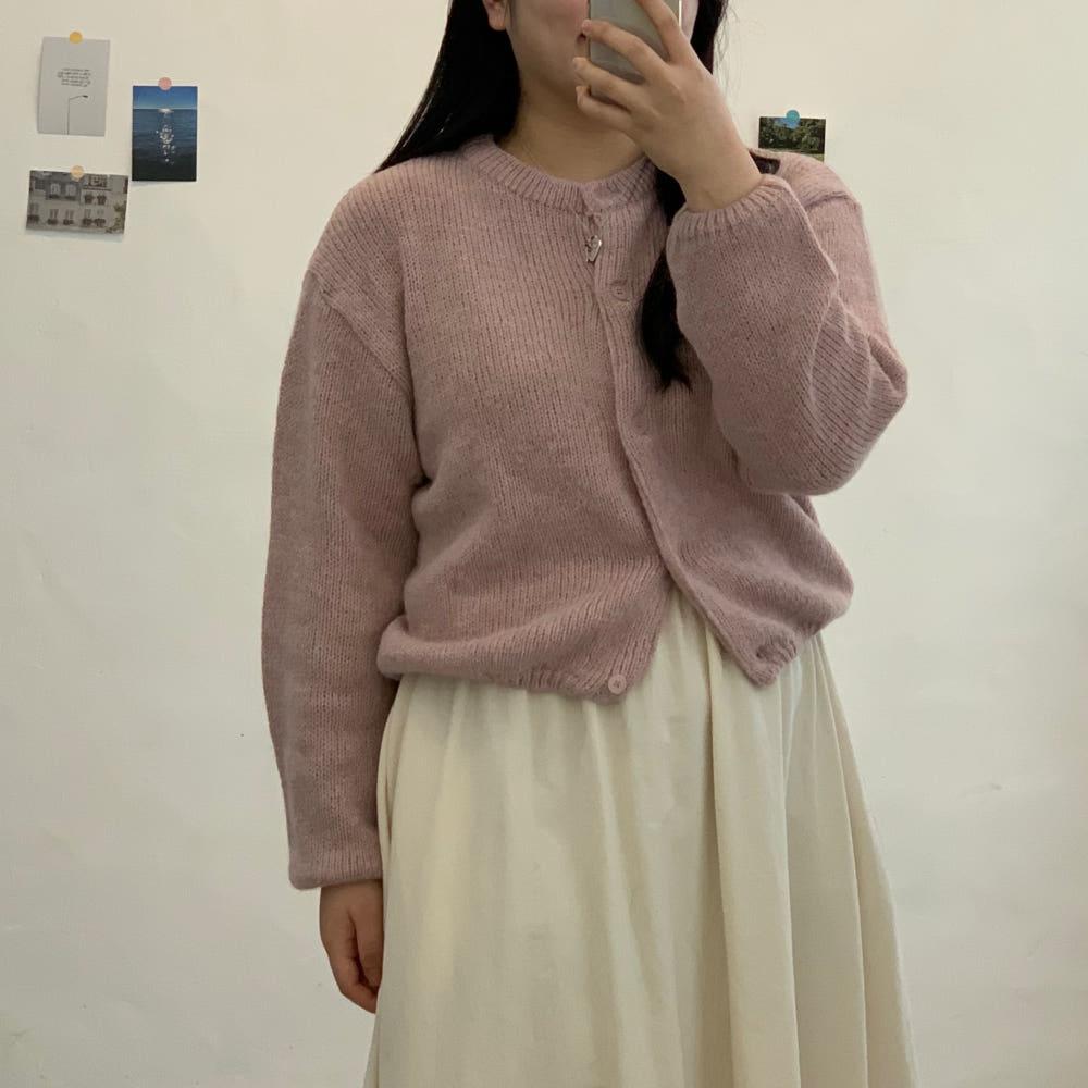 라운드 울 알파카 루즈핏 가디건 66 77 사이즈 여성