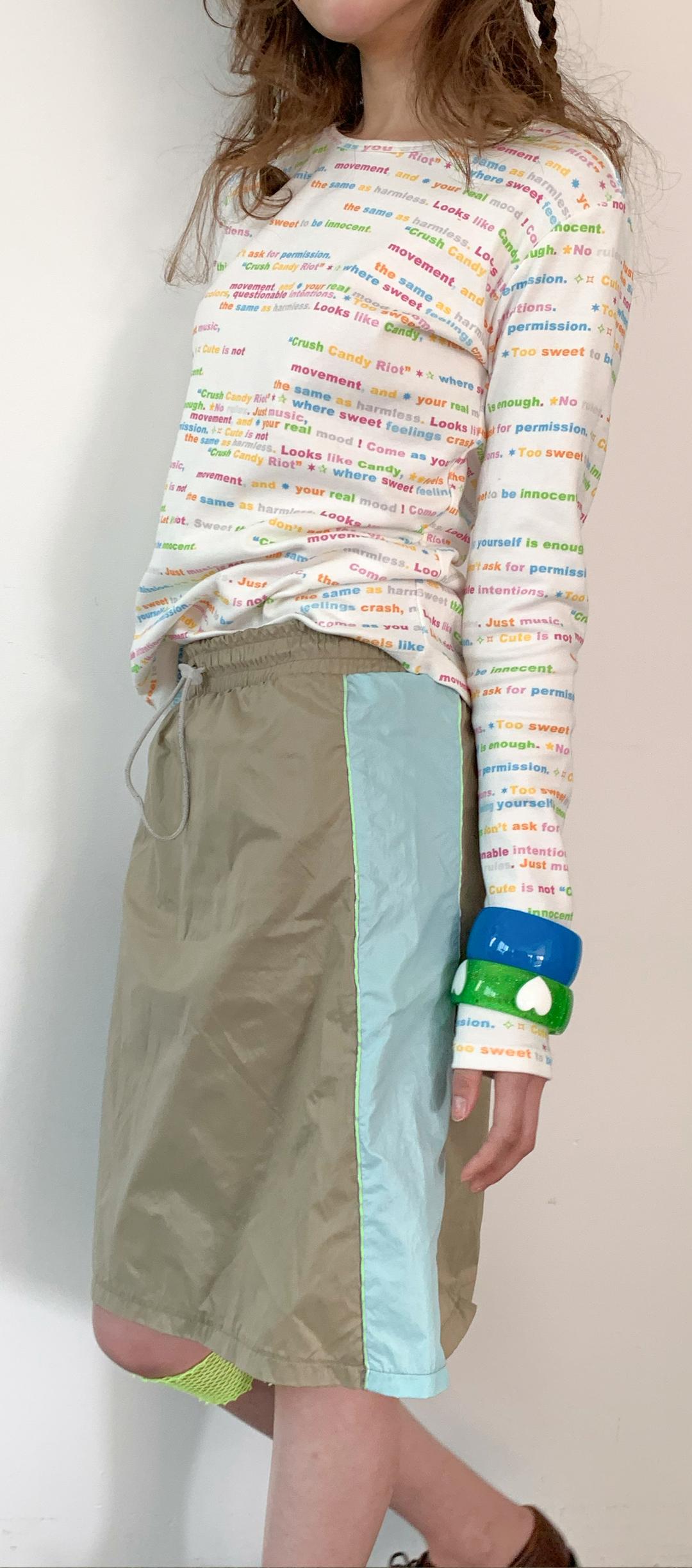 [F.E.E.S] colorblock string skirt (khaki)
