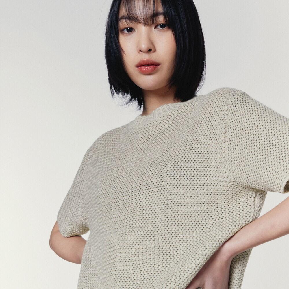 텍스쳐 크롭 반팔 니트 오트밀 MDTS028OATMEAL