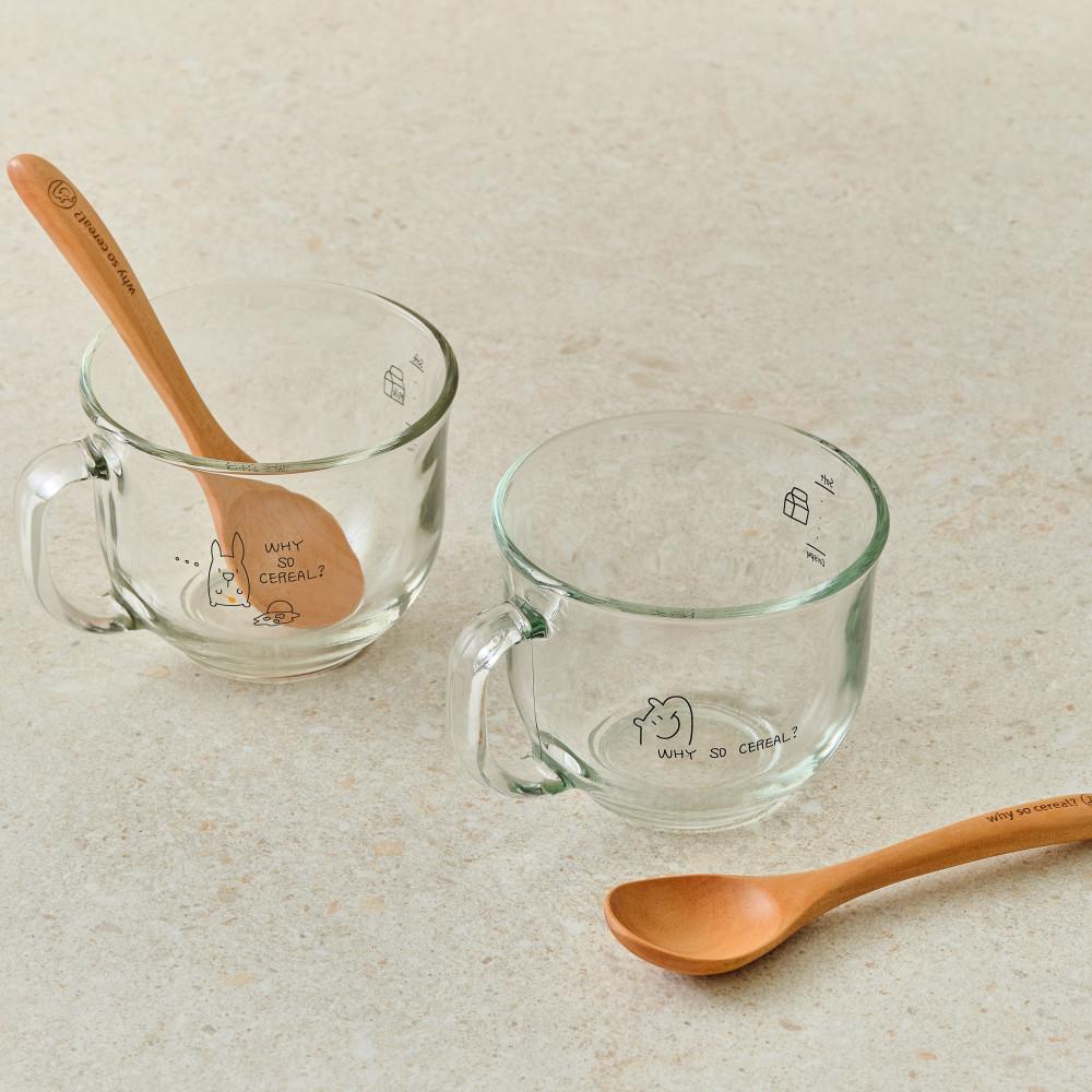 시리얼볼 +우드스푼 세트 -검은토끼해 설선물  투명볼 요거트볼 내열유리 전자렌지그릇