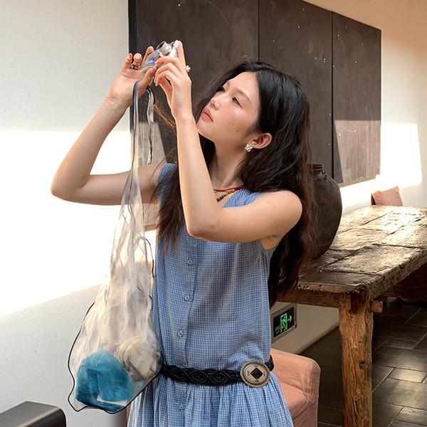 Blue checked sleeveless dress