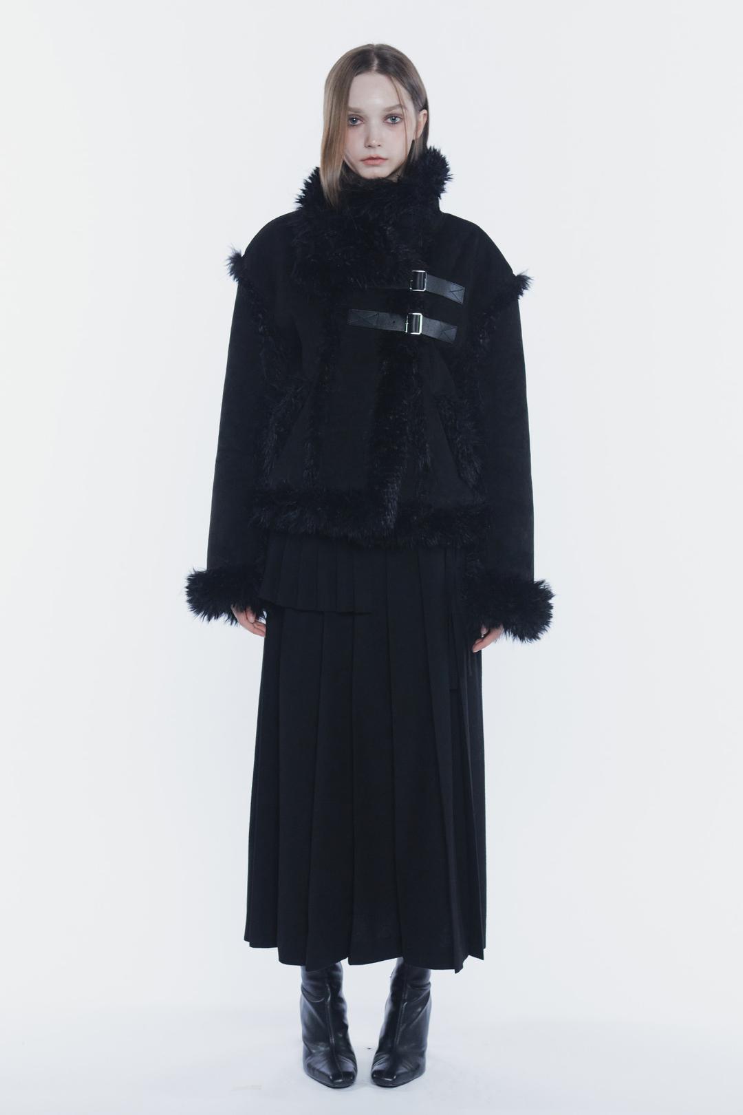 LUNA BELTED SHEARLING JACKET black