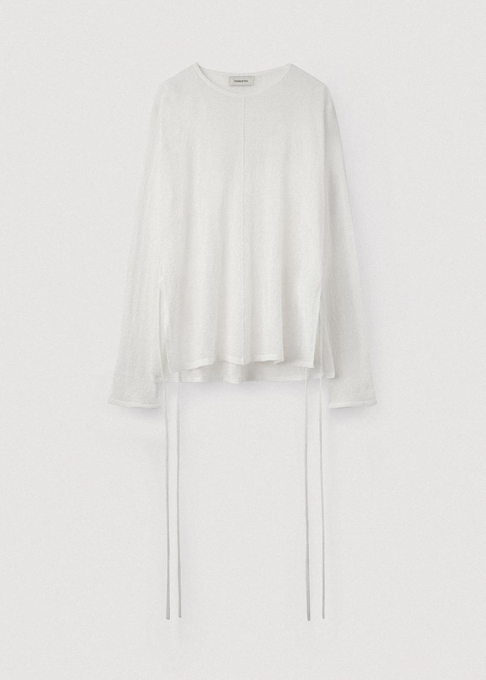 Crinkled linen crewneck pullover_Off white