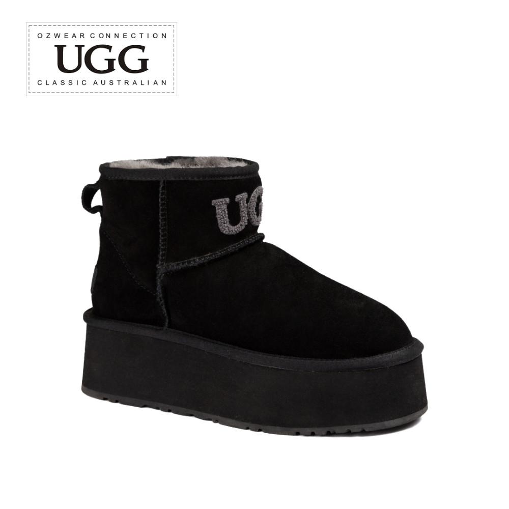 호주 오즈웨어 클래식 플랫폼 니트 로고 블랙 미니 부츠 (5CM) OB360PP-L
