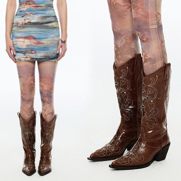 1JINNSTUDIO lambskin mid heel western boots