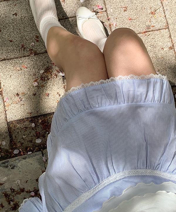 [썸머]오스 스트라이프 레이스 밴딩 캉캉 미니 플레어 스커트