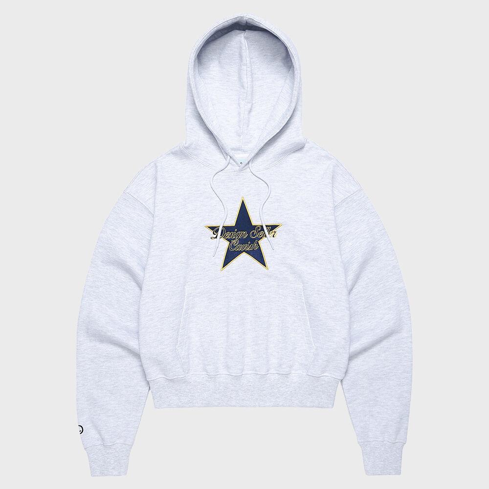 W STAR LOGO CROPPED HOODIE LIGHT GREY(CV2CFFM401A)
