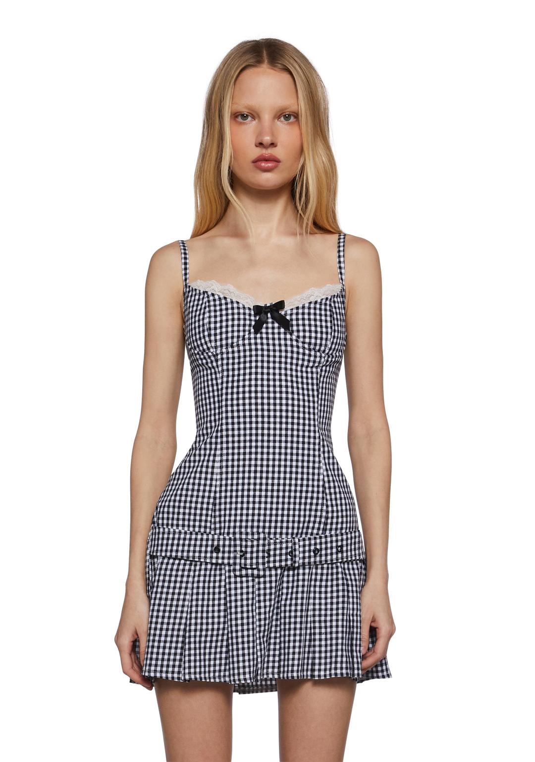 Love Spark Gingham Dress - BLK/WHT / XX-Small
