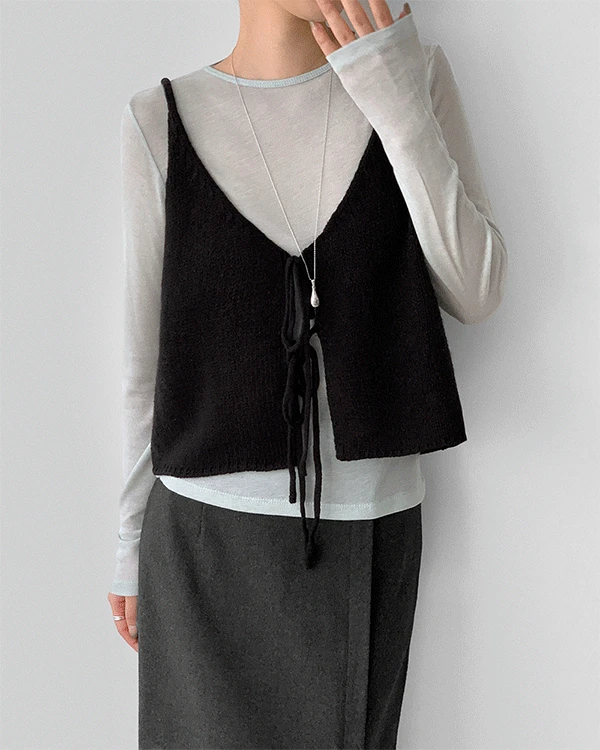 테인 울 니트 브이넥 뷔스티에