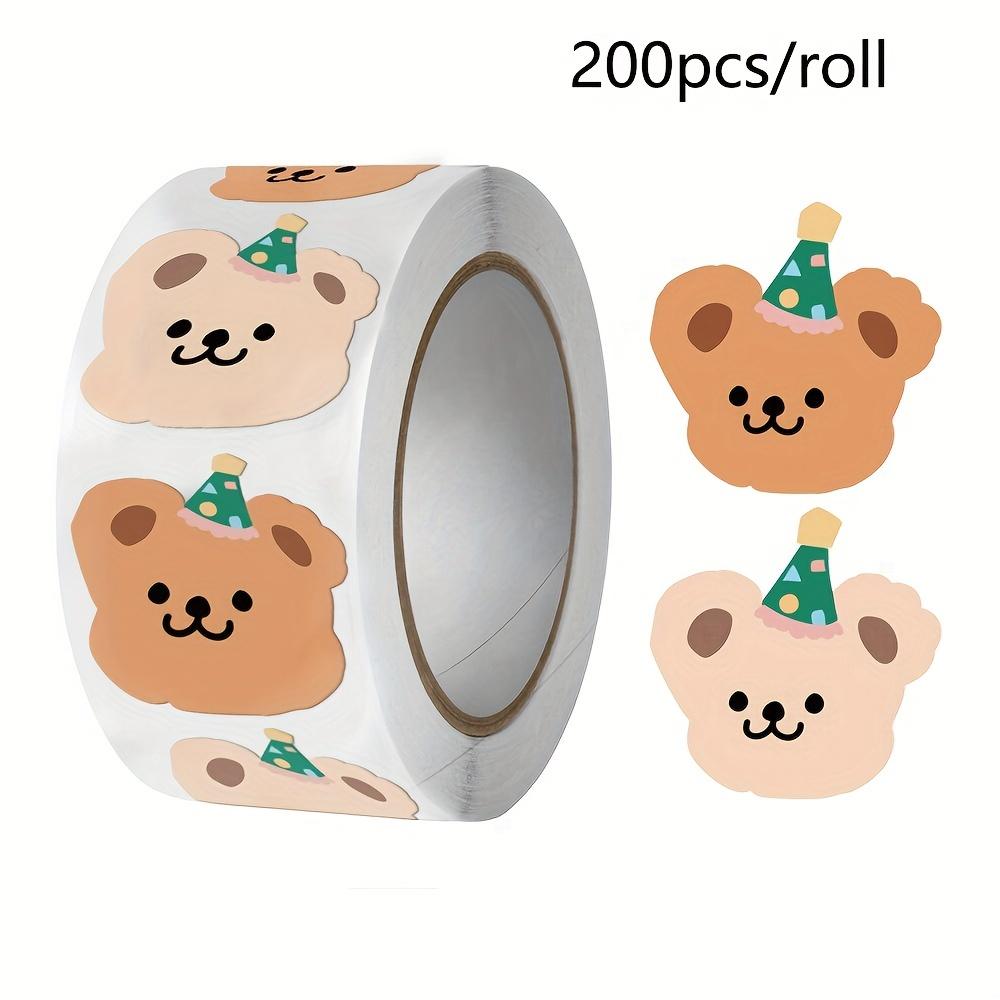 200pcs/롤 귀여운 작은 곰 접착 테이프 전체 롤 종이 접착 테이프 한국어 간편한 밀봉 스티커 패키지 장식 스티커
