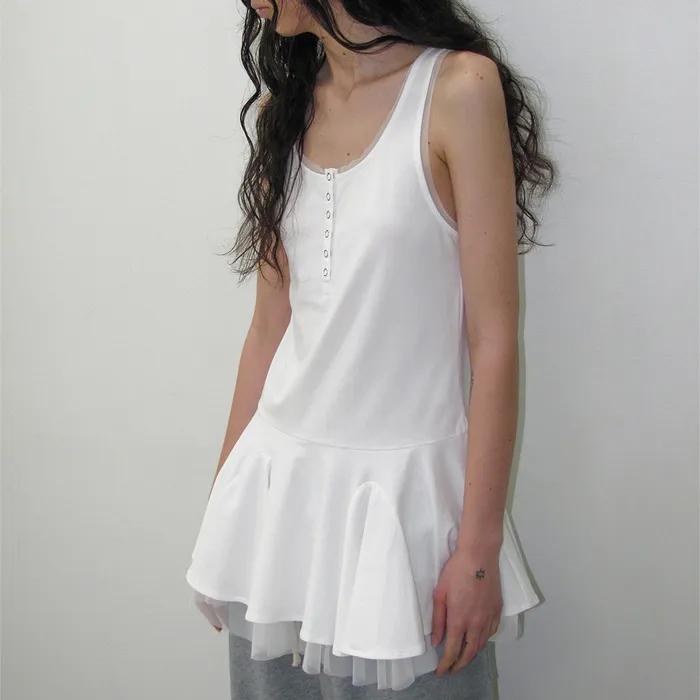 CONTRAST BUTTON-UP LAYERED DRESS TOP_OFF WHITE