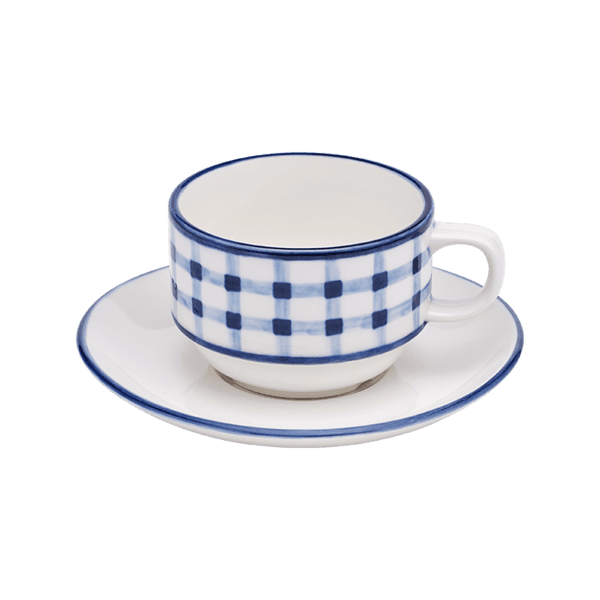 Blue Check Hand-Painted Cup&saucer