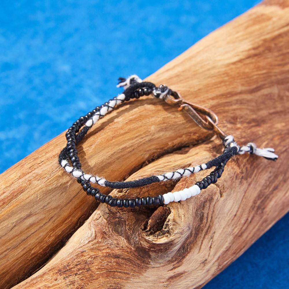 [NORTH WORKS] BEADS & COTTON MIX BRACELET - BLACK  / D-718 / 노스웍스