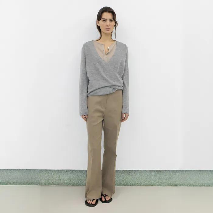 LINEN BLEND FLARED PANTS - LIGHT BRUNETTE