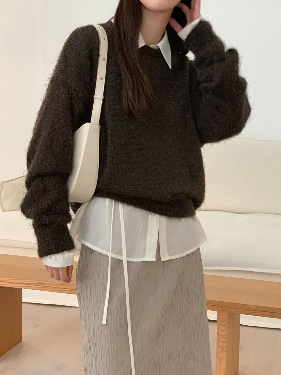 나이브실루엣 나르타 스트랩 슬릿 텐셀 실키 블라우스 셔츠 4color