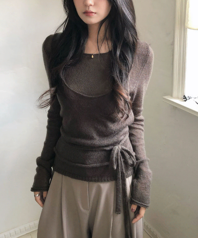 모어댄슈가 [🤎MDpick!] 파우더 뷔스티에 일체형 시스루 니트 (2color)