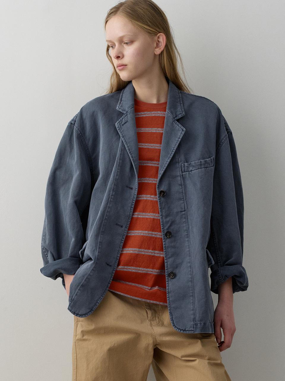 [2차 4/8예약배송] 린넨 커브드 슬리브 블레이저_ash blue