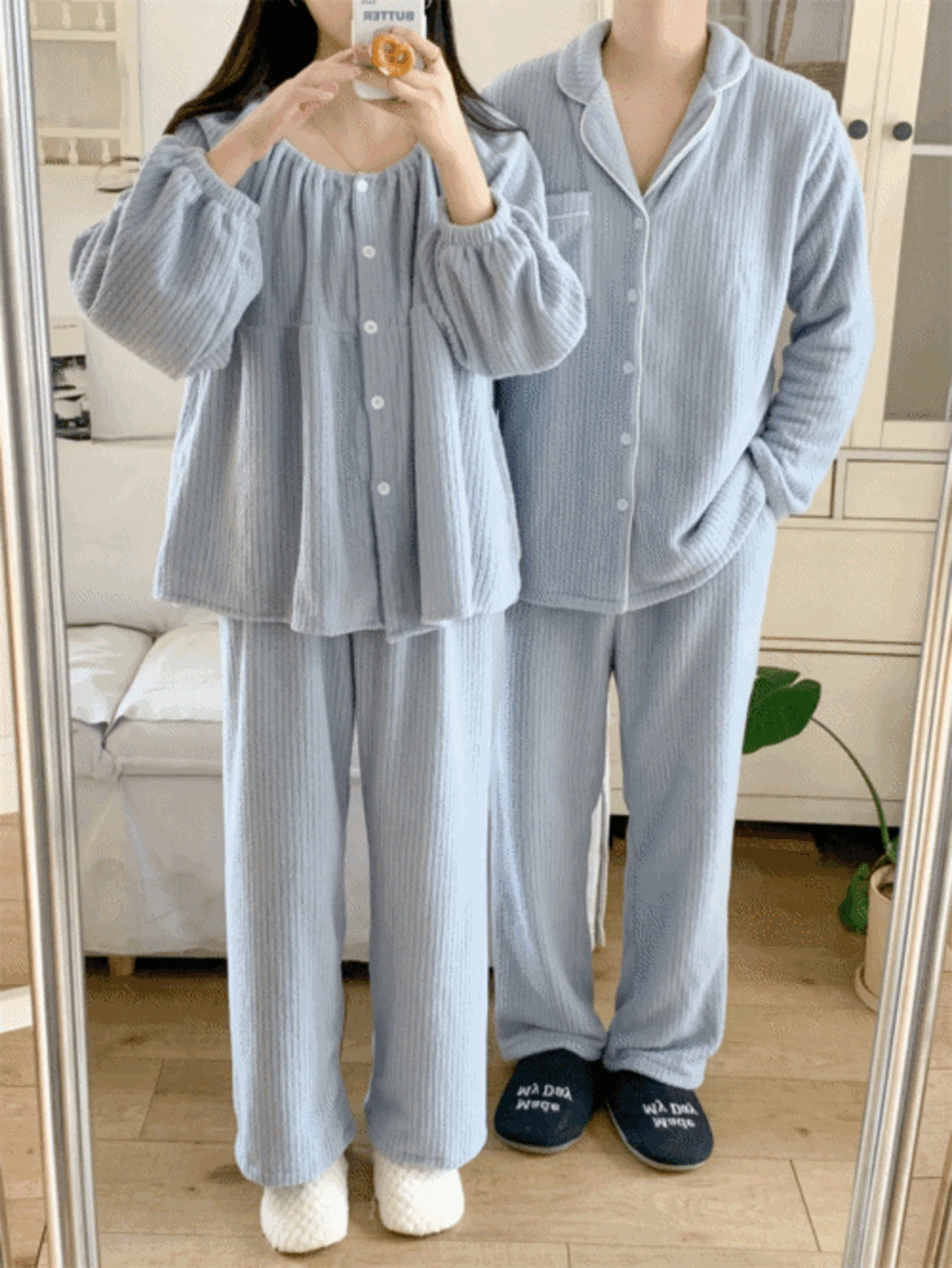 노아 리브 투피스 누빔 파자마 (3color)