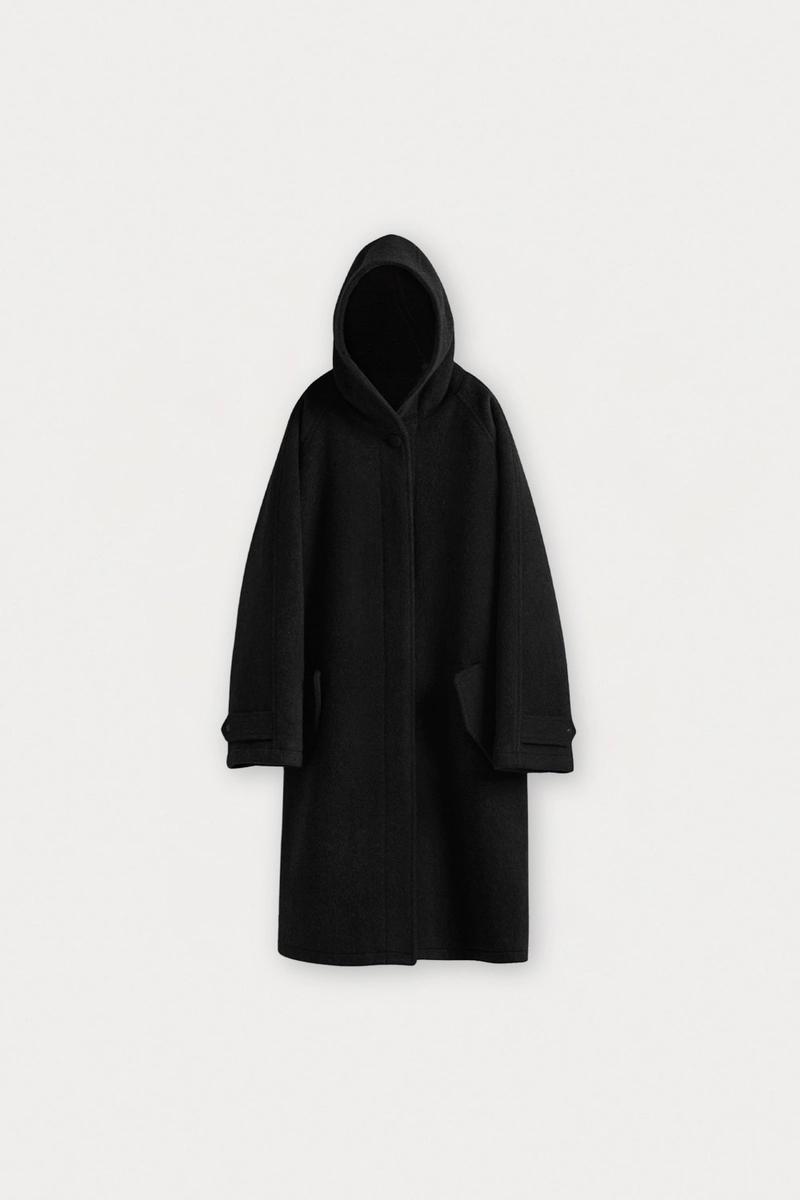 HANE - 레글런 울 후드 코트_Black