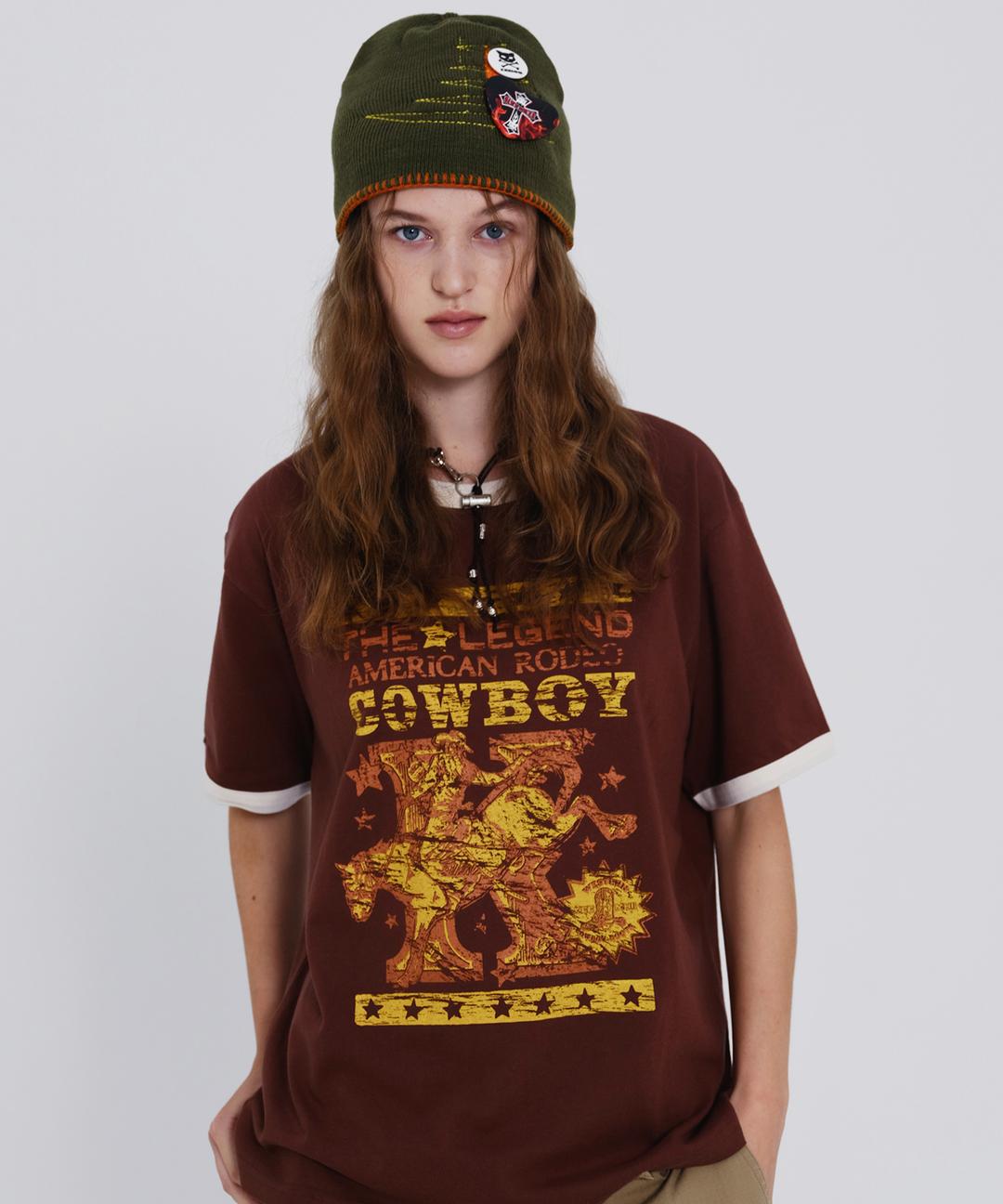 COWBOY STAR RINGER T-SHIRT - [BROWN]